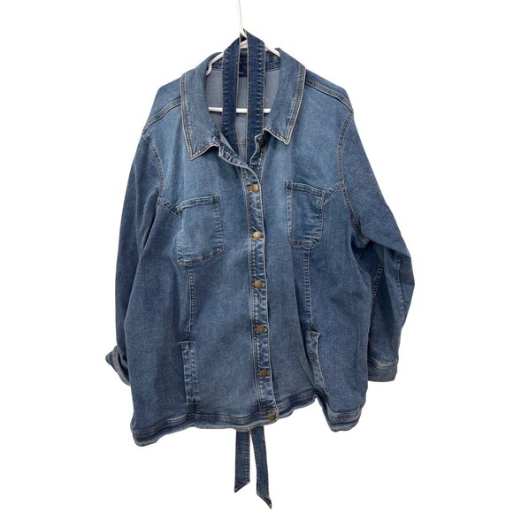 Isaac Mizrahi Live Indigo True Denim Jacket with Waist Tie Plus Size 3X Indigo - Picture 3 of 8